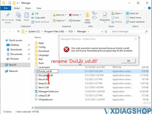 VXDIAG VX Manager 1.8.6 DuiLib_ud.dll  Not Found Solution 4