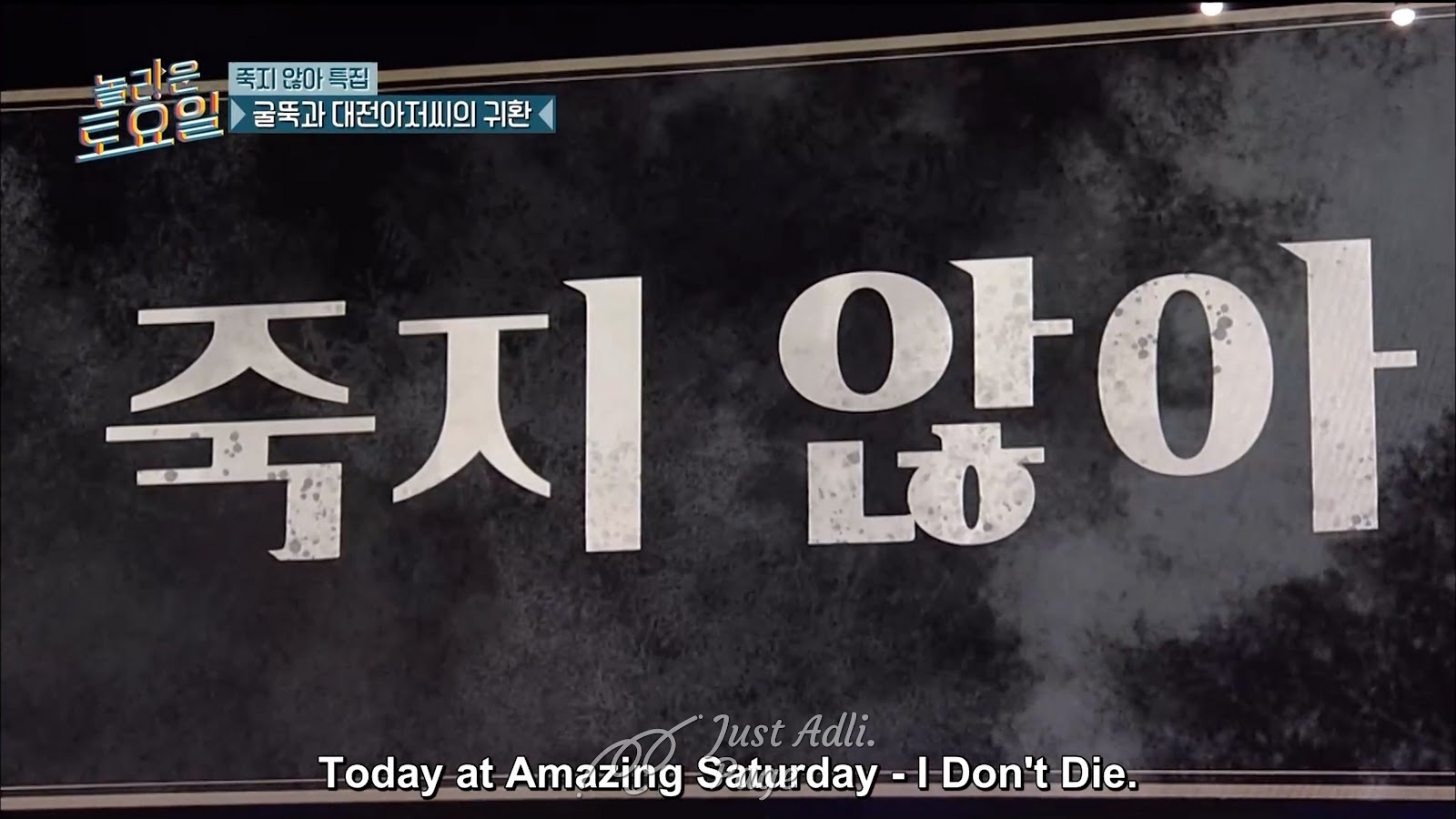 Amazing Saturday 191 theme, 죽지 않아 (Jukji Anh-a), or I Don't Die.