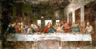 The original Last Supper Painting by Leonardo da Vinci, a photograph was taken in the 1970s before restorations.