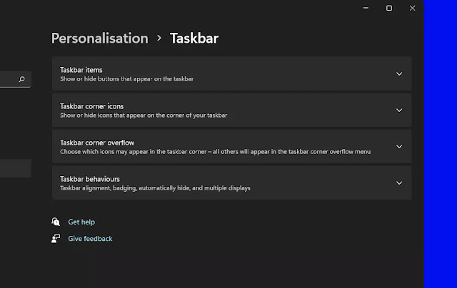 personalization taskbar settings