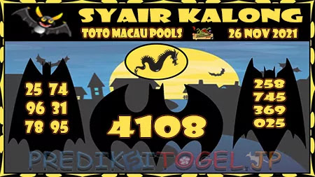 Syair Kalong Toto Macau Hari Ini 26-Nov-2021