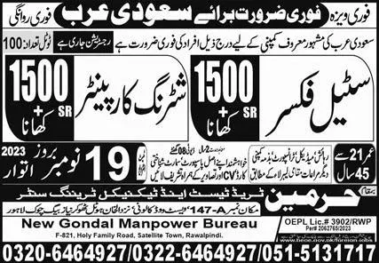 Shuttering carpenter and shuttering fixers required for Saudi Arabia