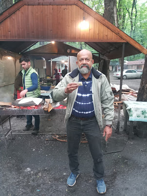 Relishing a vegetarian Qutab at Forest Resort in Qabala (Gabala)District..