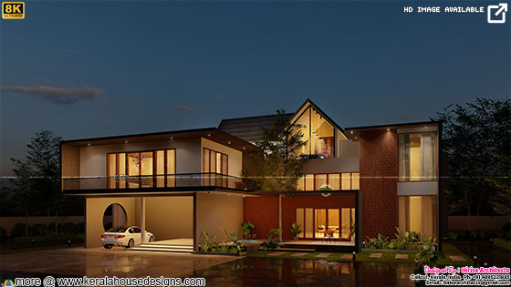 Night view of mixed roof contemporary home