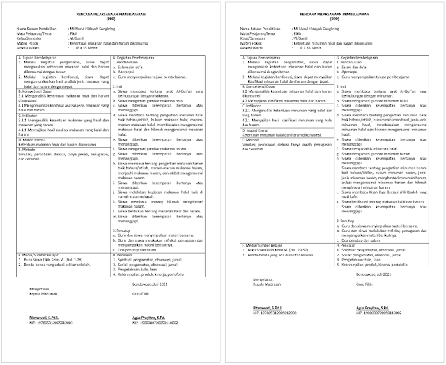 Download RPP 1 Lembar Fikih Kelas 6 SD/MI Semester 1