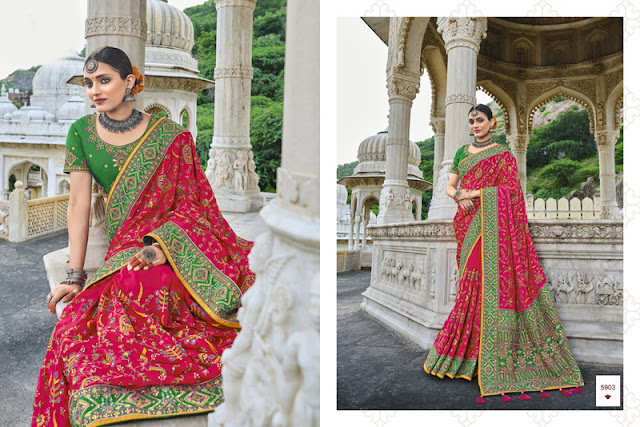 Red And Green Color Combination Pure Banarasi Silk Saree