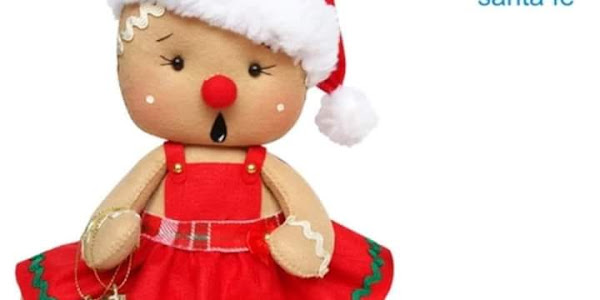 Boneca ginger de natal: molde de boneca natalina em feltro para imprimir