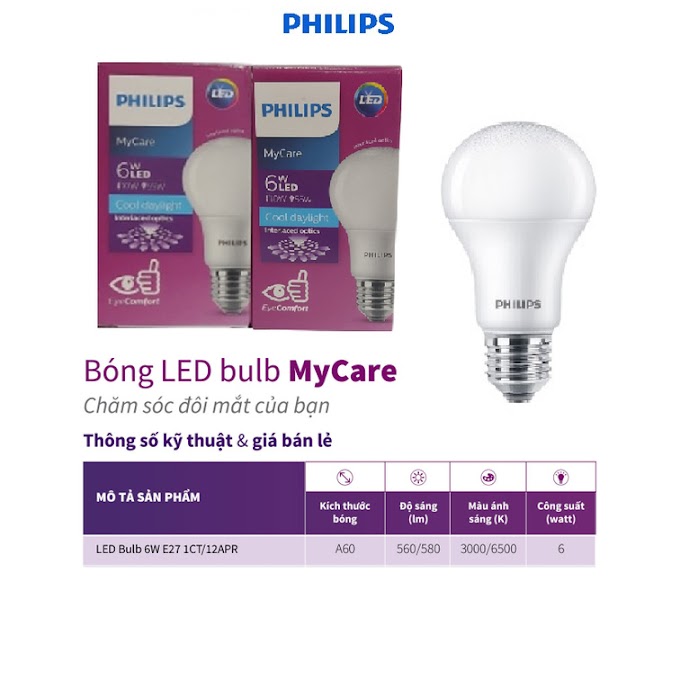 Mall Shop [ philips_official_store_vn ] Bóng đèn PHILIPS LED BULB Mycare A60 -Công suất (4W,6W,8W,10W,12W)