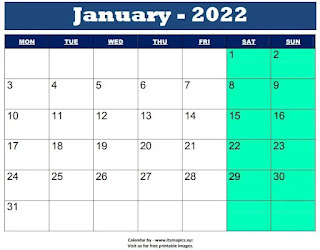 January 2022 Printable Calendar, January 2022 calendar, PDF, jan 2022