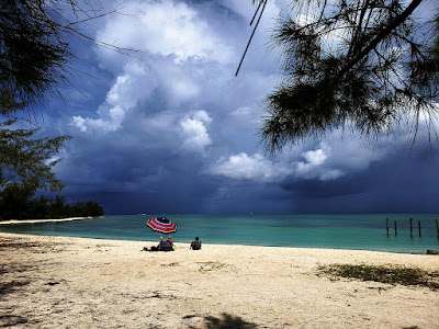 rain clouds over the sea and beach