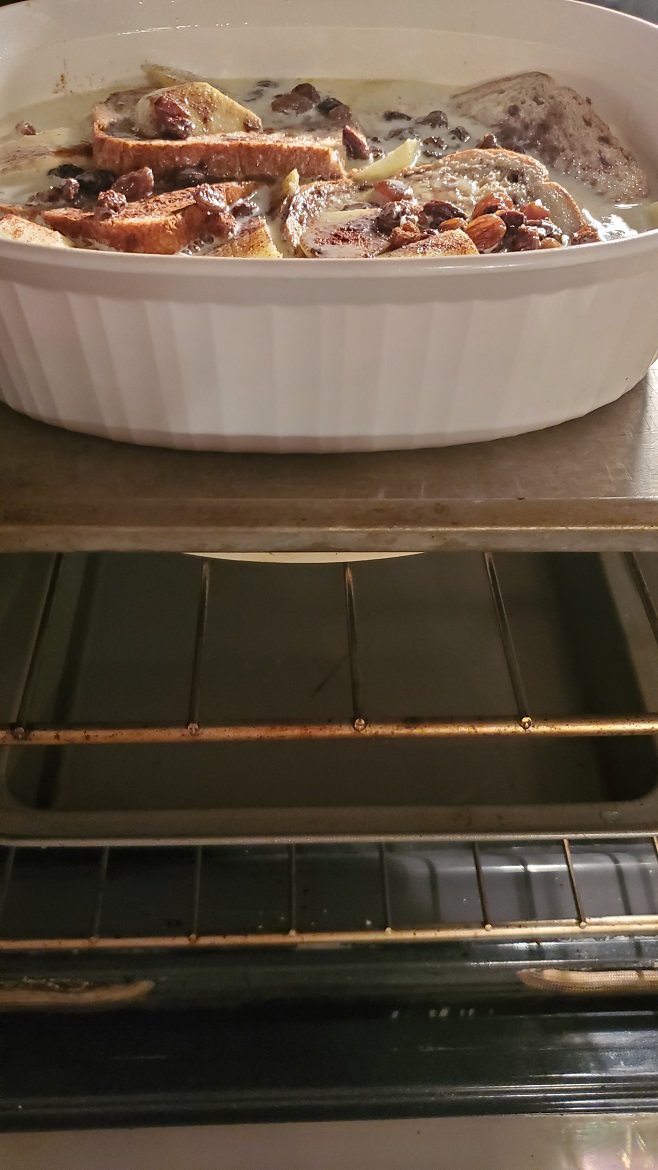 baking bread pudding with a water bath and the pan