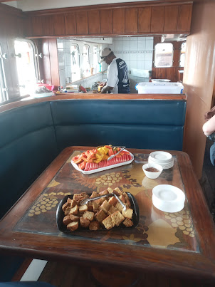 Breakfast on board " Whale's Tale " while sailing.