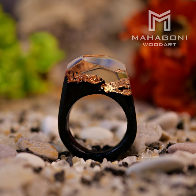 Cincin Kayu Resin Pria/Wanita Seri Gloria Warna Merah - 17mm CN0016