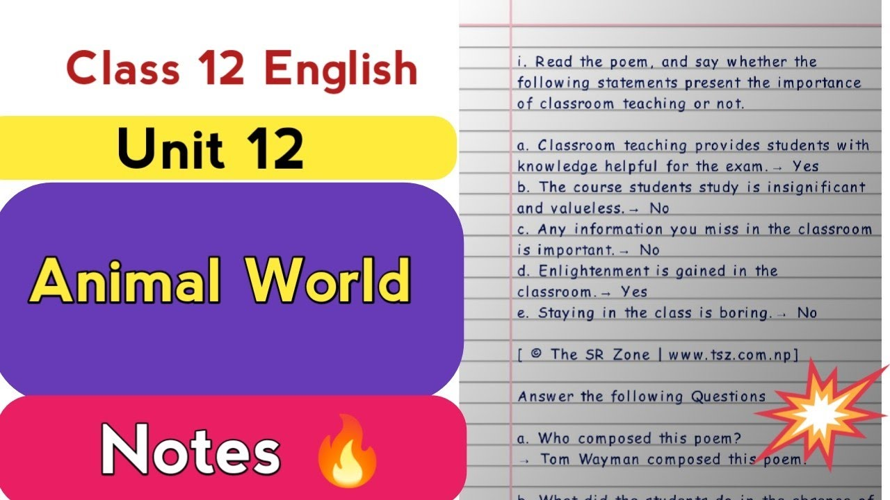 Class 12 English Book chapter 12 | Animal world | Exercise PDF