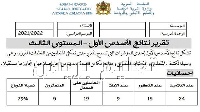 نموذج تقرير نتائج الدورة الأولى وخطة الدعم التربوي