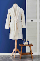 White toweling bathrobe with collar