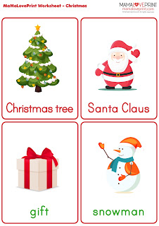 MamaLovePrint Festival Theme Worksheet - Words for Christmas English Vocabulary Spelling Learning Activities Worksheet Free Download 聖誕節英文單詞工作紙 英文學習資源