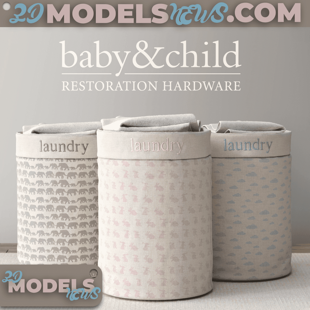 Laundry basket model in three different colors 1