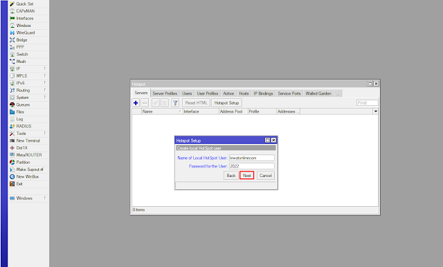 Membuat user dan password login hotspot mikrotik