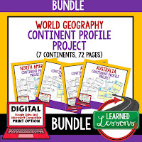 World Geography Continent Profiles, Google, Digital Interactive Notebook, Mapping Skills, Five Themes, People and Resources, United States, Canada, Europe, Latin America, Russia, Middle East, North Africa, Sub-Saharan Africa, Asia, Australia, Antarctica