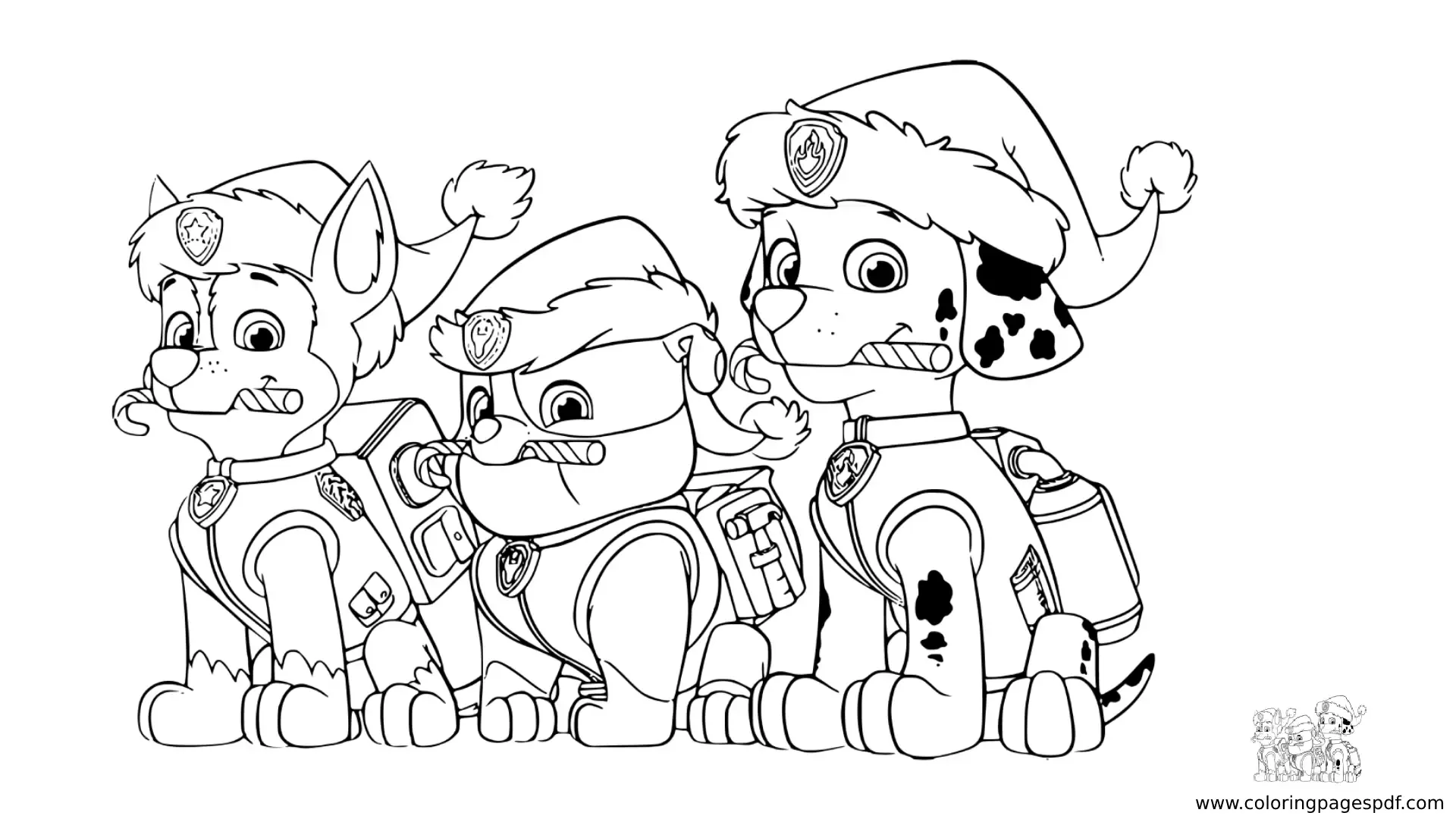 Coloring Pages Of Paw Patrol Dogs Celebrating Christmas