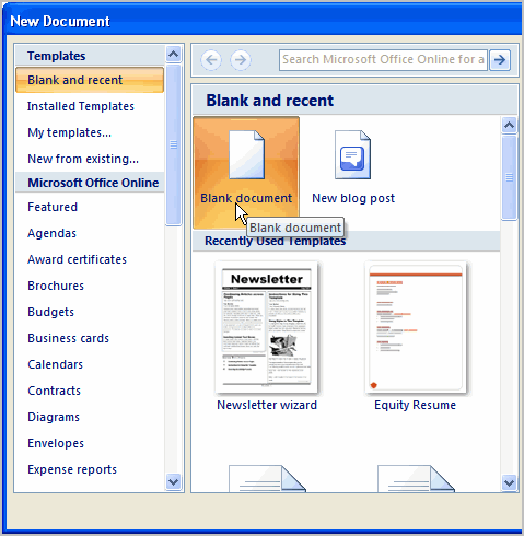 PowerPoint New Documents in MS Office 2007