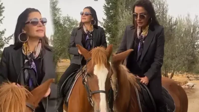 بالفيديو بية الزردي في اطلالة جديدة وهي تمتطي حصان اسود