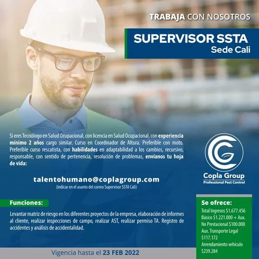 📂 Empleo en Cali HOY como Supervisor SSTA 💼 |▷ #SiHayEmpleo