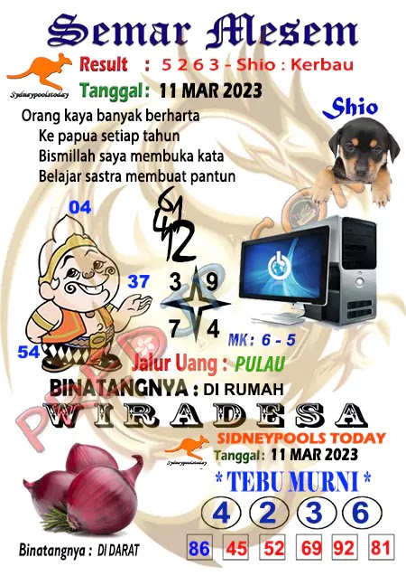 Prediksi Semar Mesem SDY Hari Ini JP 11 Maret 2023