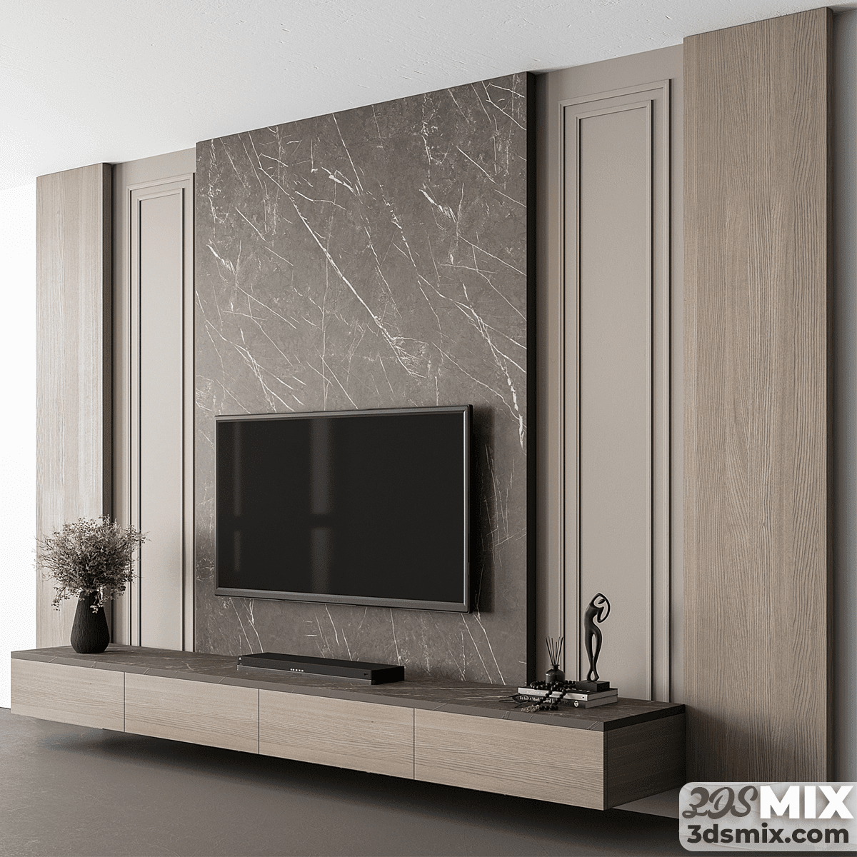 TV Wall Stone and Wood Set Model No 93 1