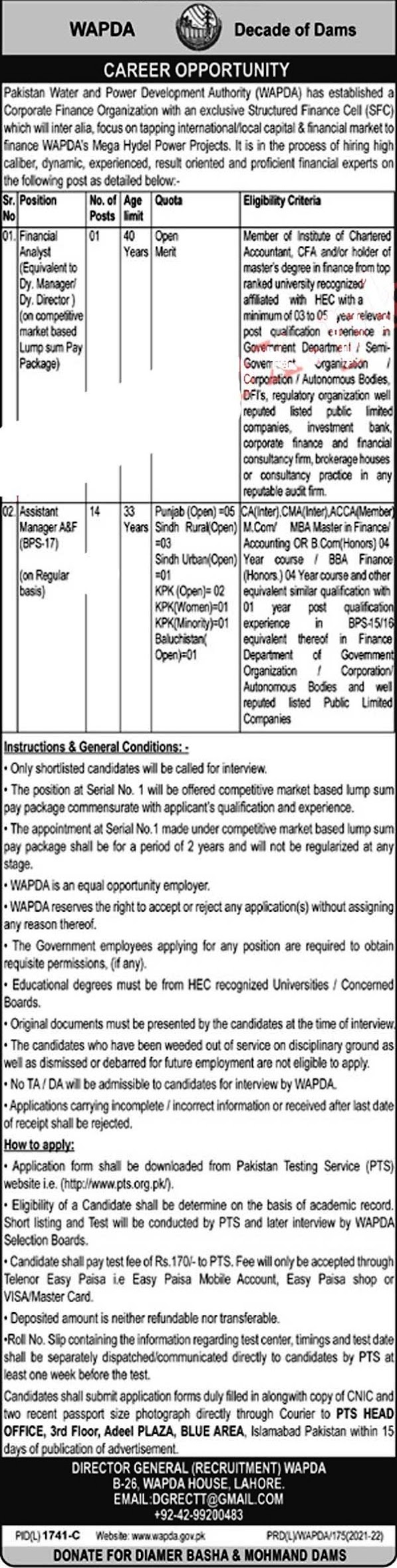 Wapda 2021Jobs Water and Power Development Authority