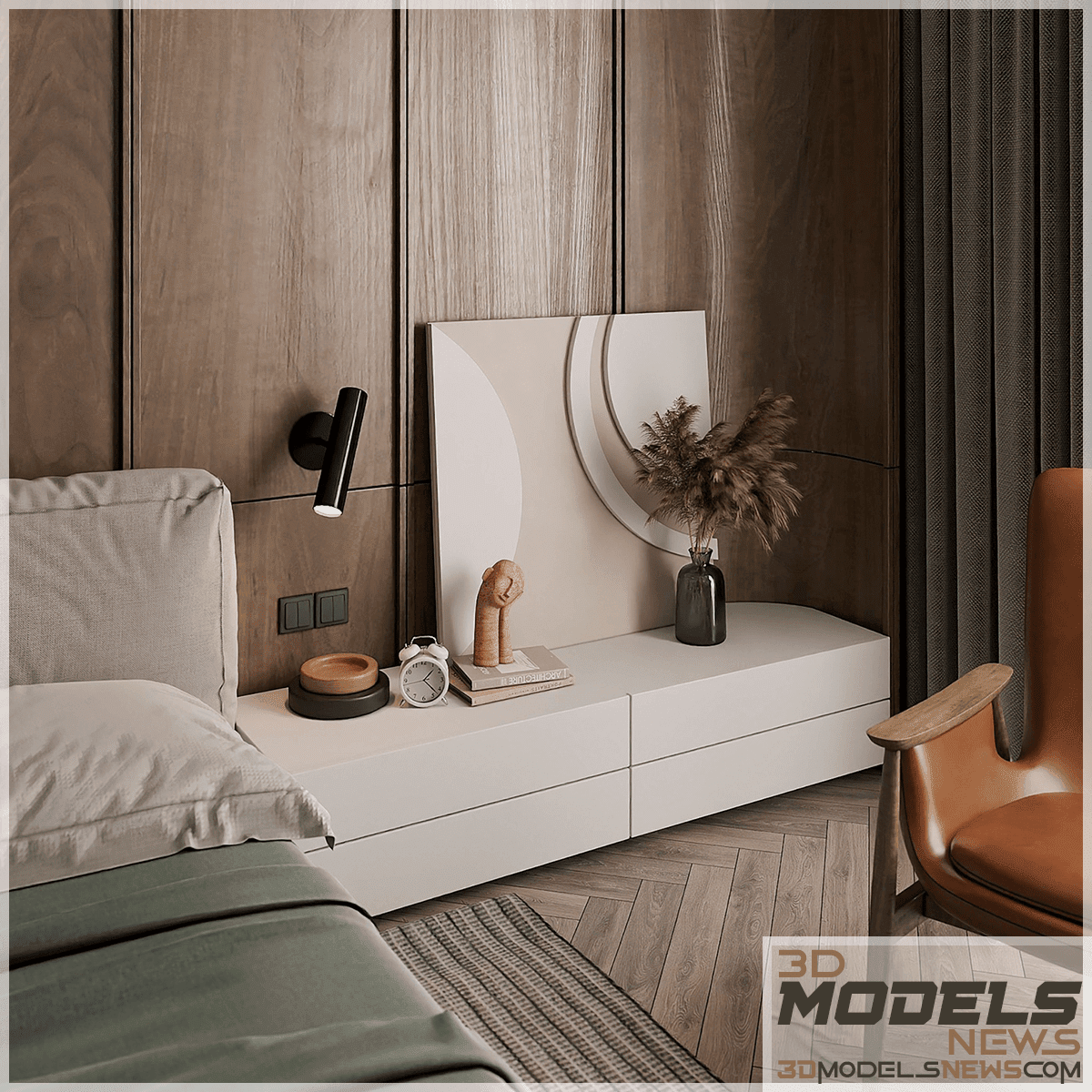 3D interior scene for bedroom and bathroom and livingroom 5