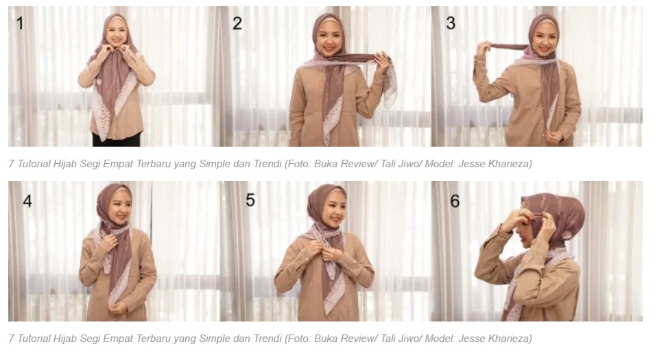Tutorial cara memakai hijab segi empat motif