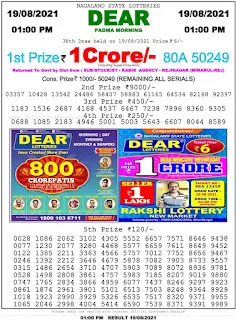 Nagaland State Lottery Result Today 19.08.2021,1pm