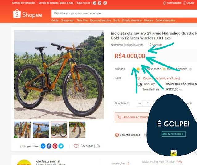 Anunciante que tentava aplicar golpes com venda de bicicletas é removido da  Shopee Foto e BikeFoto e Bike