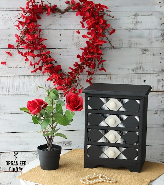 Photo of a jewelry chest upcycled with chalk paint & stencils.