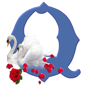 Abecedario Azul con Cisnes Blancos y Rosas Rojas.