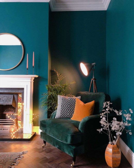 blue and green color scheme living room