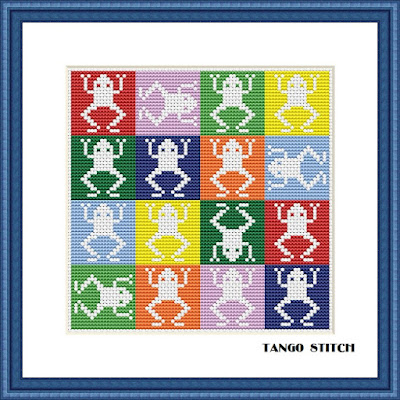 Jumping frogs Pop Art cute animals cross stitch pattern