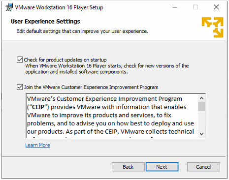 VMware workstation player installation check for update