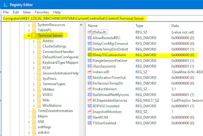 Terminal server, RDP service registry key.