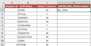 How to Add Mr and Mrs in Excel before Names in Hindi