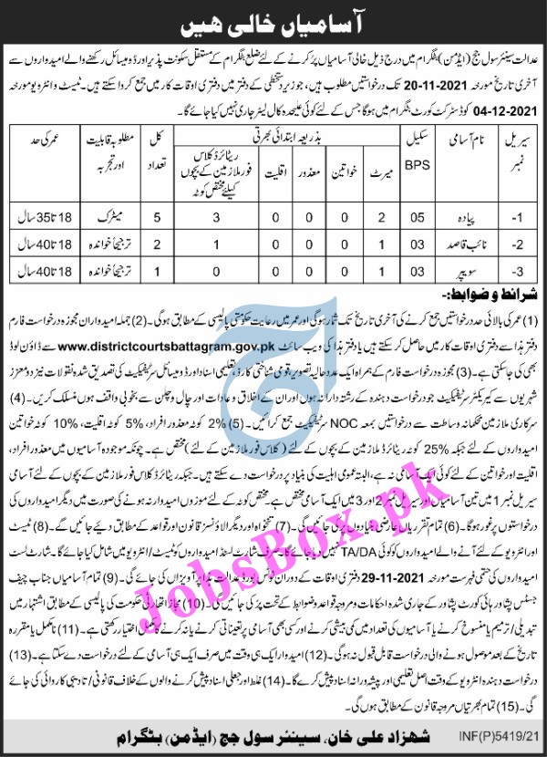 www.districtcourtsbattagram.gov.pk - District & Session Courts Jobs 2021 in Pakistan