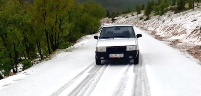 Tahminler tuttu Bozkır'a Sağanak yağış ve Dolu yağdı.