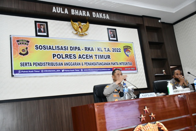 Kapolres Aceh Timur Pimpin Sosialisasi dan Penyerahan DIPA/RKA-KL Tahun 2022