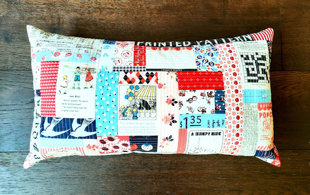Patchwork quilt as you go pillow by Heidi Staples of Fabric Mutt