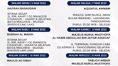 Jadwal Majlis Nurul Musthofa 06-12 Maret 2022