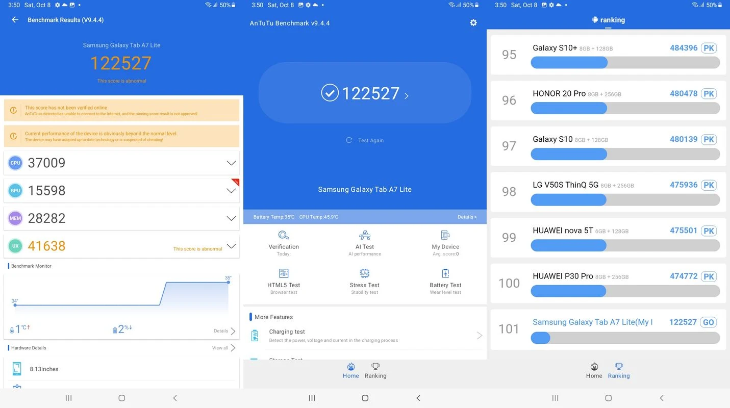 Benchmark Samsung Galaxy Tab A7 Lite