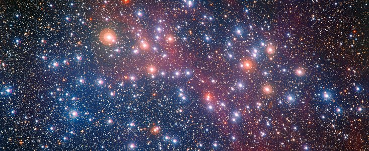 A field of stars, colored and magnified