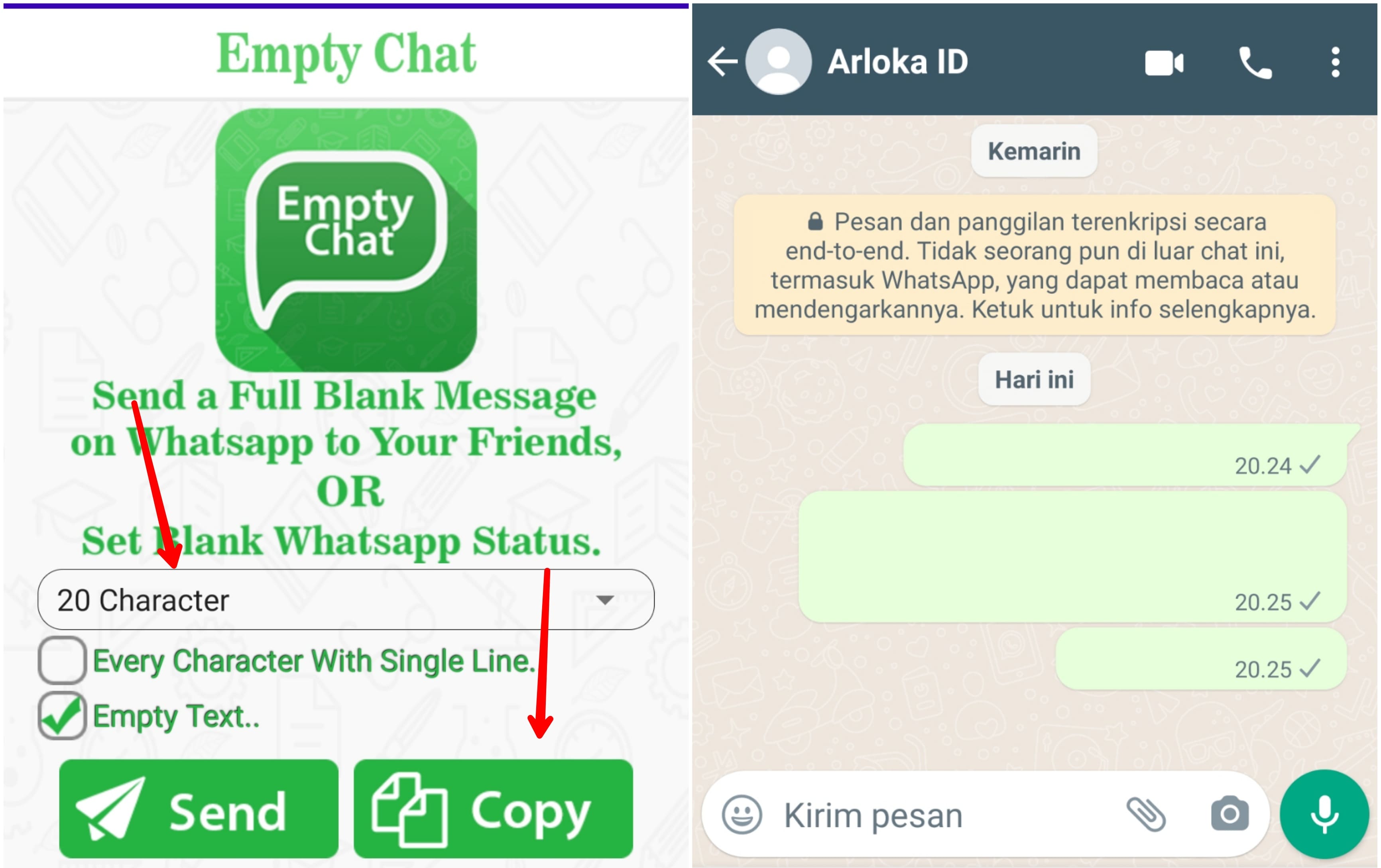 cara membuat teks kosong di whatsapp